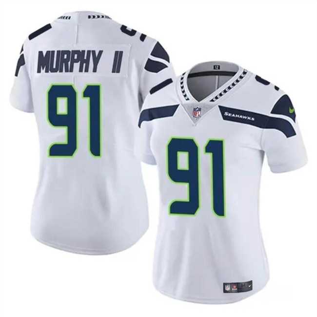 Women%27s Seattle Seahawks #91 Byron Murphy II 2024 Draft White Vapor Limited Stitched Jersey Dzhi->women nfl jersey->Women Jersey